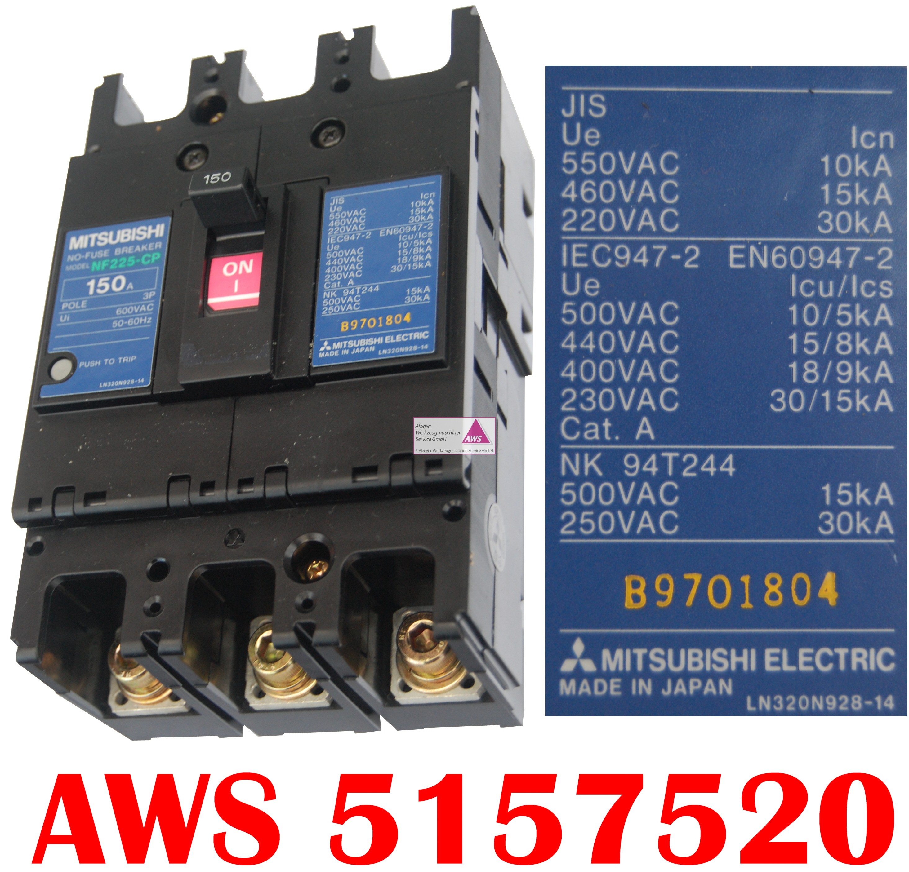 No-Fuse-Breaker Mitsubishi NF225-CP 150Amp